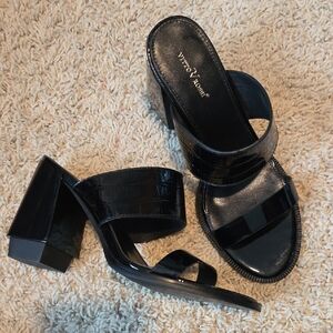 Vitto Rossi Black Croc-Embossed Heeled Sandals Size 6 (36)
